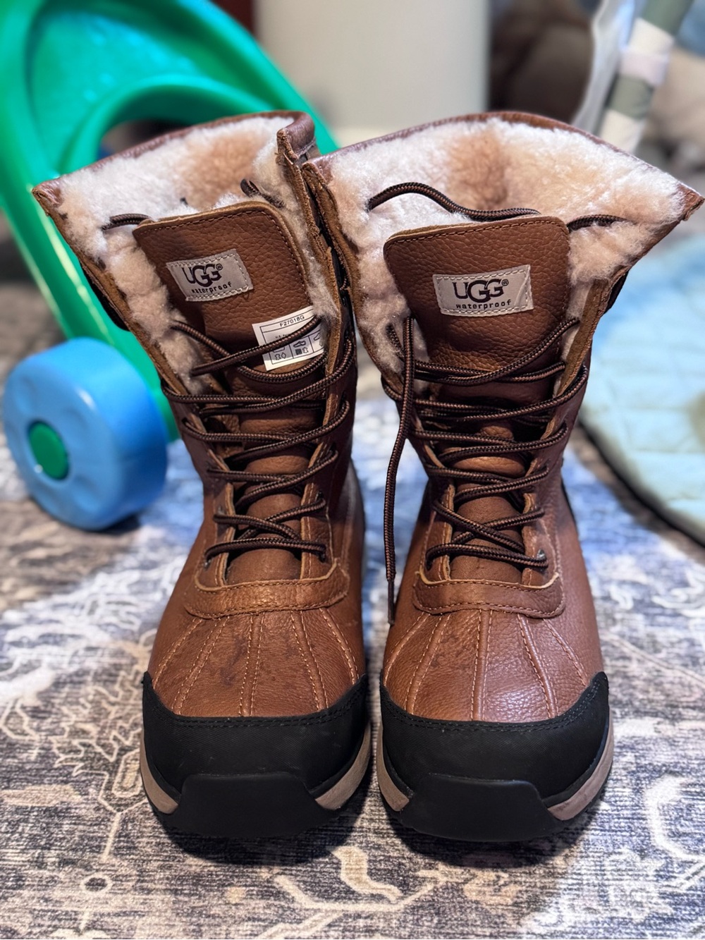 UGG Brown Waterproof Shearling Lace-Up Boots
